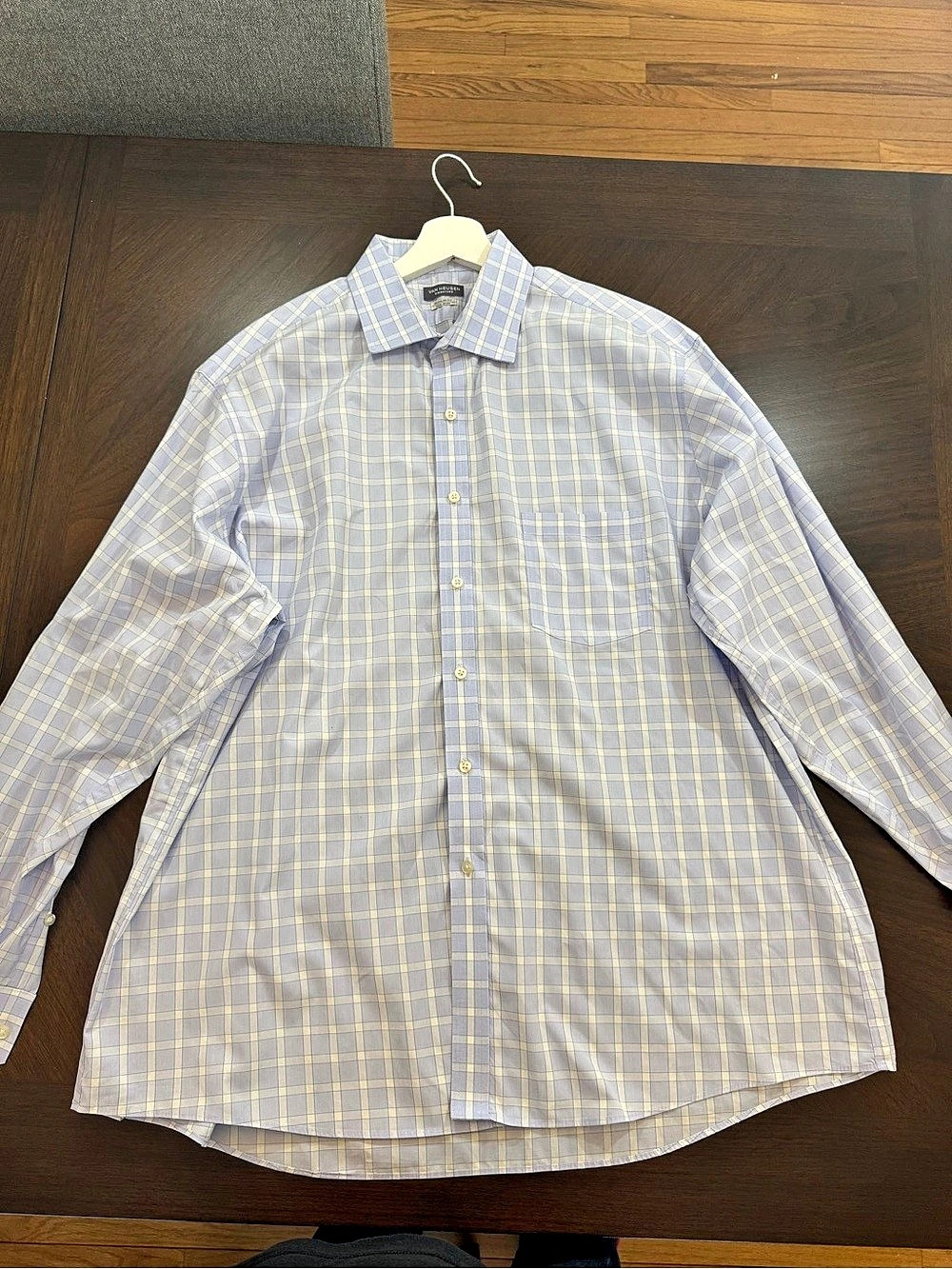 Van Heusen Signature Regular Fit Non-Iron Plaid Dress Shirt Blue & Yellow XL